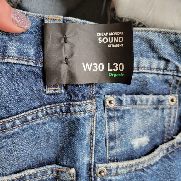 Cheap Monday "Sound" Straight Distressed Cropped Jeans size 27 - Picture 9 of 13